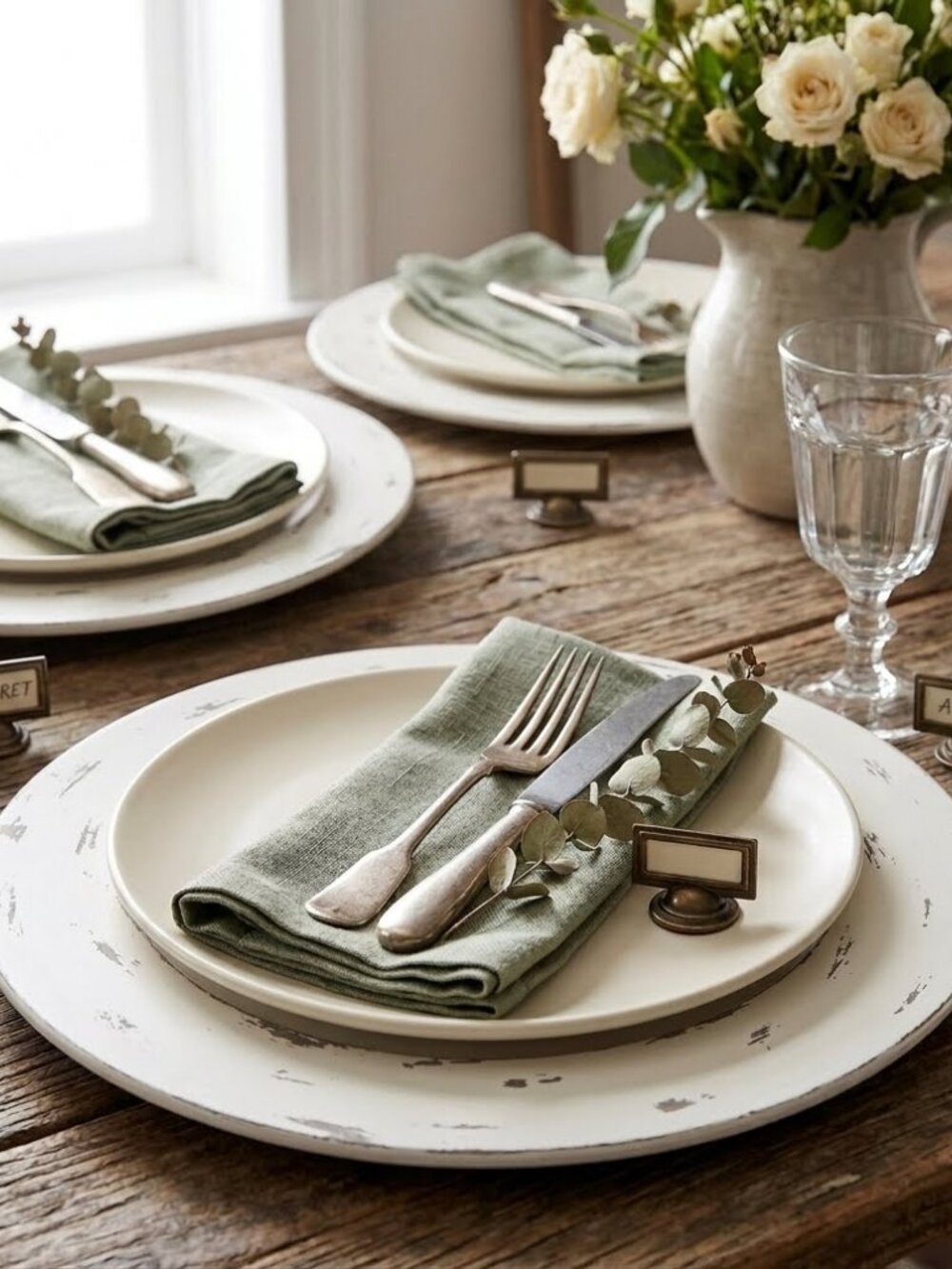 Set of 14 Robert Stanley Distressed White Farmhouse Charger Plates